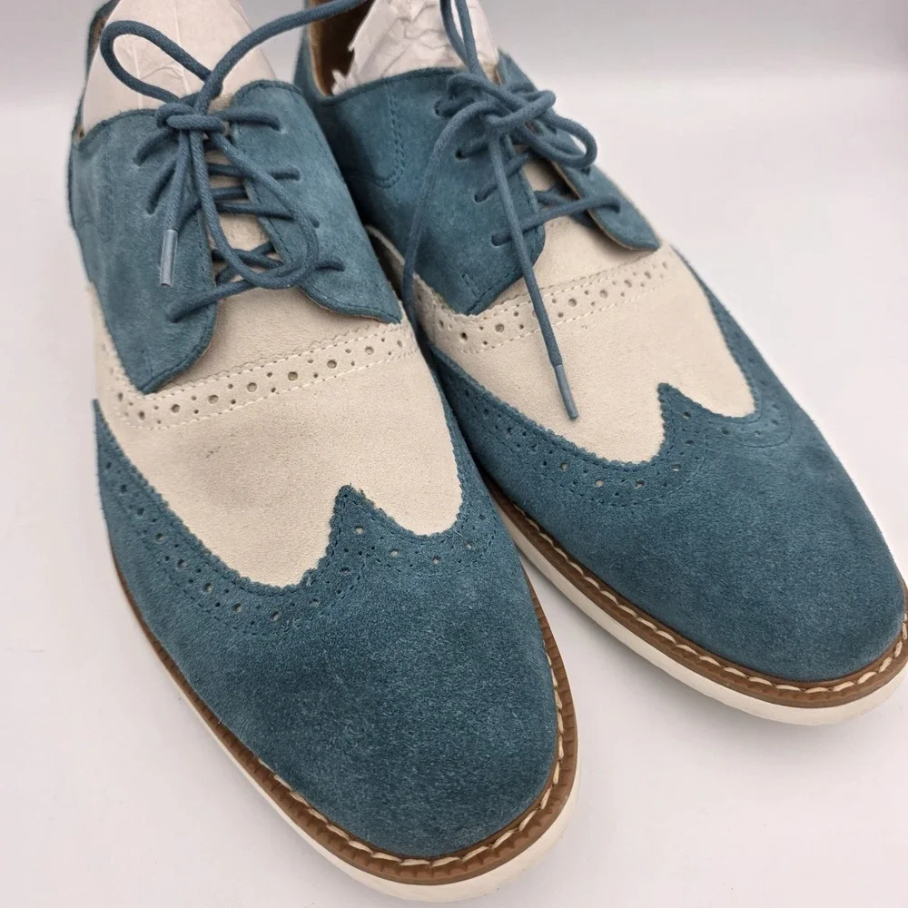 Stacy Adams Wingtips Suede Teal Green & Ivory Lace Up Oxfords Men's 8.5 Shoes